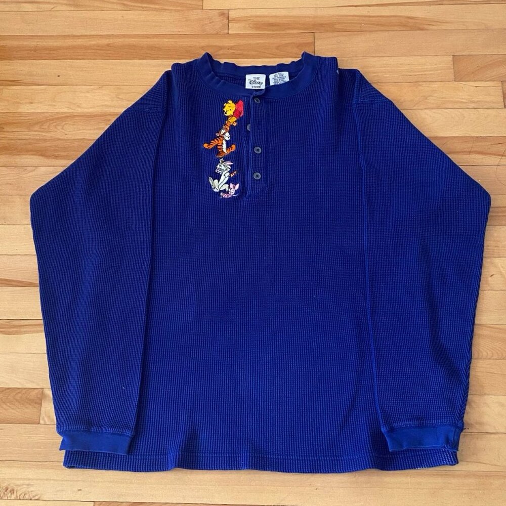 Winnie The Pooh Shirt Men’s Large Dark blue Vintage The Disney Henley 90s